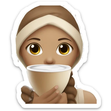 Spa girl with face mask holding a gingerbread latte sticker
