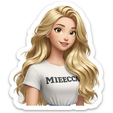 blonde girl with a smile sticker
