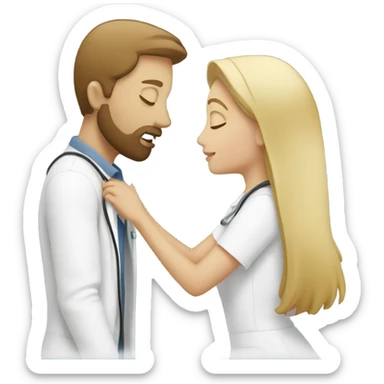 Blonde nurse kissing man with brown hair and beard sticker