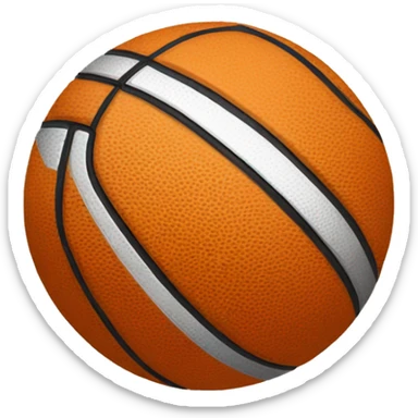 A perfect round basketball in warm orange color with characteristic black lines. In the center of the ball, there is a thin and long arrow in silver or gold color sticker