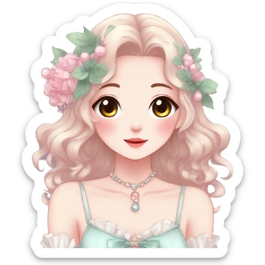 Gorgeous anime style lady with blushing face and accessories cottagecore fairycore  Kawaii anime colorful pearly romantic simplistic aesthetic trending stylea sticker