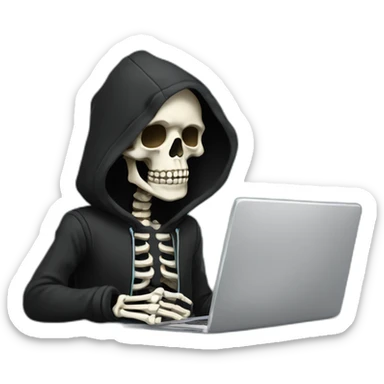 Skeleton with laptop in black hoodie sticker