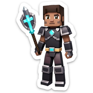 Minecraft character with netherite armor full body, blocky black armor set sticker