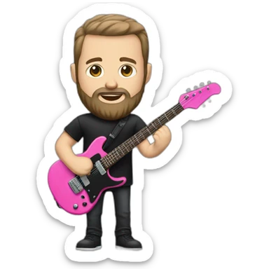white man with beard and black t shirt and pink electric guitar sticker