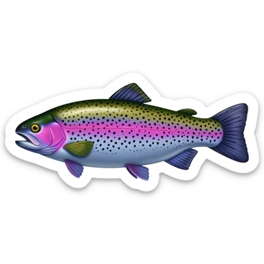 jumping realistic rainbow trout fish bright saturated purple blue green yellow white with scales and black speckles sticker