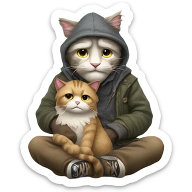 A homeless man riding a cat sticker