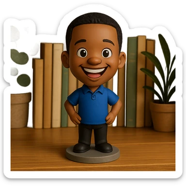 cheerful bobblehead style character sticker