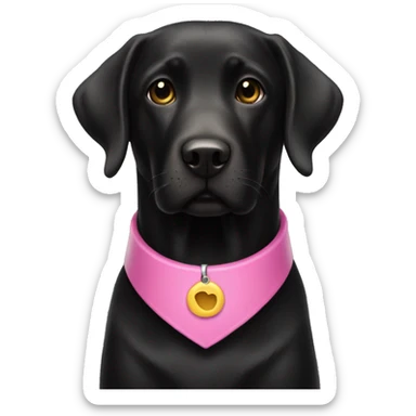 Black Labrador with a pink collar sticker