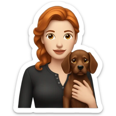 Femme rousse avec son chien noir et marron sticker
