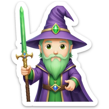 a colorful wizard holding a green sword sticker