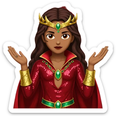 Samael, Poison of God from Gods and Goddesses with tan skin, long dark brown hair, dark red sequin outfit sticker