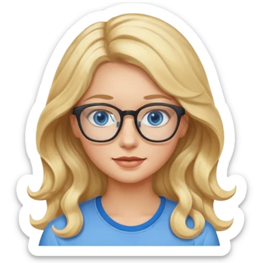 Wavy long Blonde hair girl with blue eyes and glasses sticker