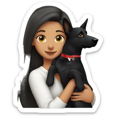 Brunette girl with long hair kissing black German shepherd dog  sticker