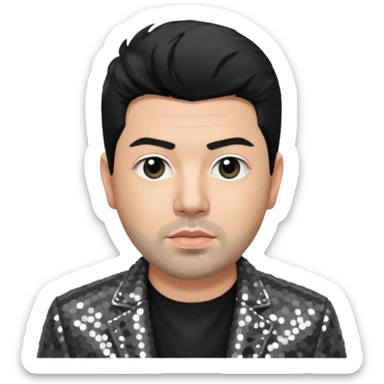 Chino Moreno with grey sequin jacket, black shirt sticker