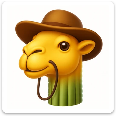 Make a camel emoji exactly like the reference image, in iOS emoji style. Same face, neck, and expression, smooth and shiny. sticker