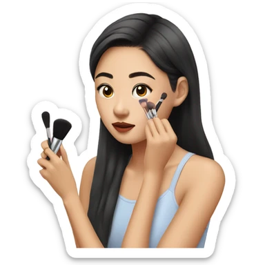 Asian girl putting on make up  sticker