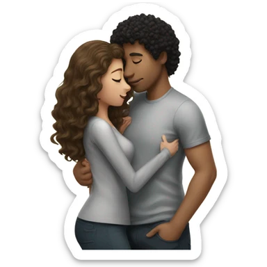 guy with black curly hair kissing a girl with light brown hair  sticker