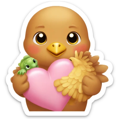 Baby chicken , turtle and teddy bear 🧸 inside heart emoji sticker