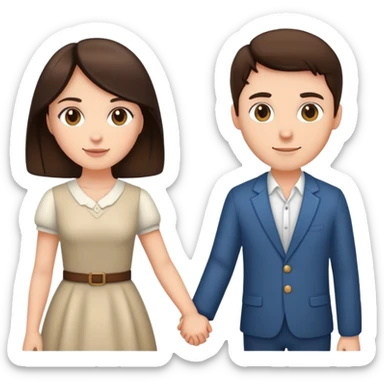 Brunette woman and brunette man holding hands sticker
