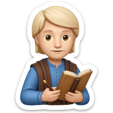 Apple Memoji-style 3D emoji of a philosopher in a thoughtful pose with a scroll or book, clean gradients, rounded shapes, no background.
 sticker