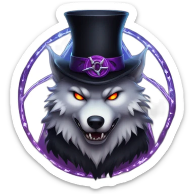 demon wolf with a pentagram top hat and a demonic chain with a mysterious night background sticker