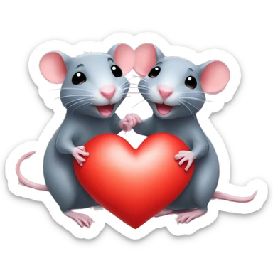 two rats in love holding heart sticker