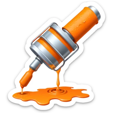 paint roller with orange paint on it sticker