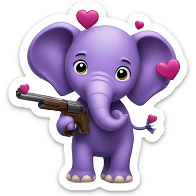 Purple elephant shootin hearts sticker