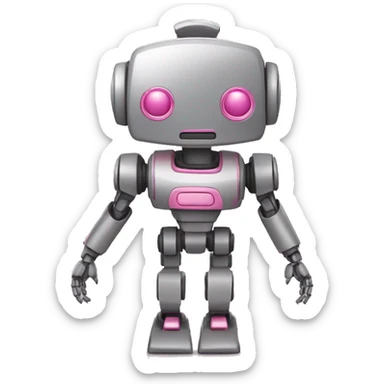 emoji robot gris y rosa simpático señalando con el dedo de cuerpo entero sticker