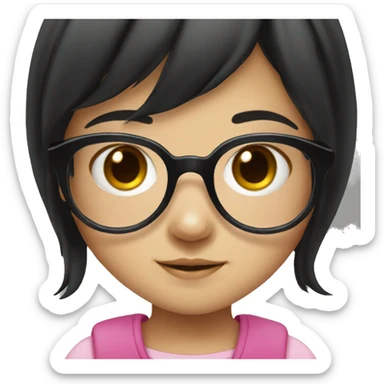 cute little girl, asian, black hair, glasses sticker