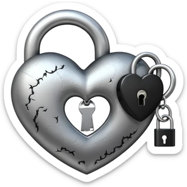emo heart with crescent moon and black lock sticker
