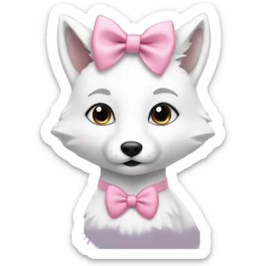Girl white fox with pink bow in ear sticker