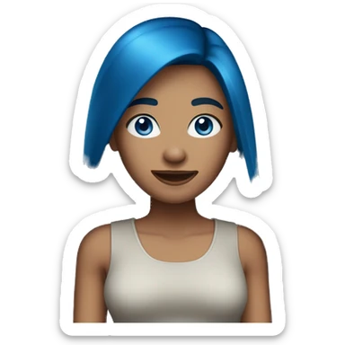 Emoji dark blue-haired woman with long straight hair with blue eyes sticker