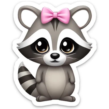 Raccoon with a pastel pink bow on right ear sticker
