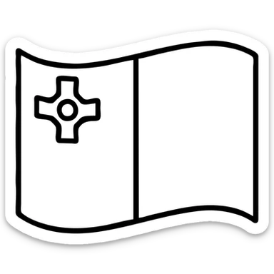 Make the Malta flag appear as if it is waving in the wind, keep the white and red vertical halves and the George Cross in the upper left, preserve the clean icon style with no background. sticker