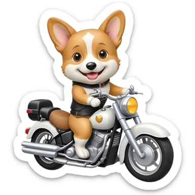 smiling corgi riding a motorcycle sticker