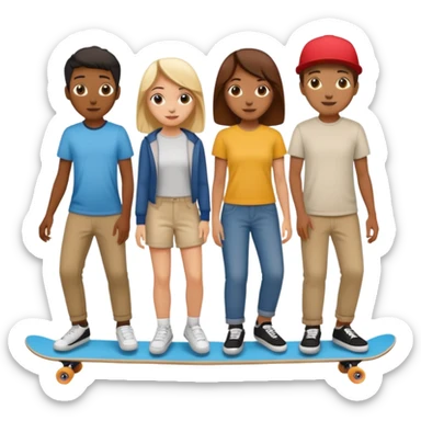 Four people on one long skateboard sticker