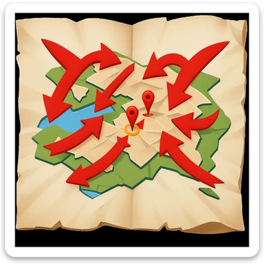 Add bold red arrows to the map, indicating an upcoming offensive attack strategy. Keep the emoji style and all original details. sticker