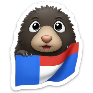 A mole with a blue and red flag sticker