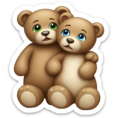 Two teddy bears cuddling one has blue eyes the other one has green eyes sticker