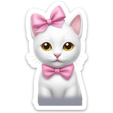 Cute small white cat with a pink bow on her head sticker