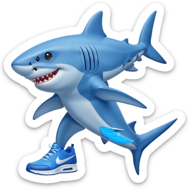 Shark emoji with two legs and blue Nike shoes on his feet sticker
