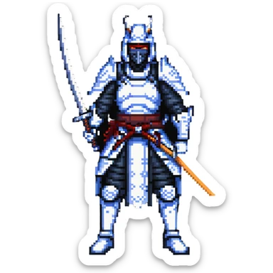 battle-ready male cyborg samurai nomad with digital katana sticker