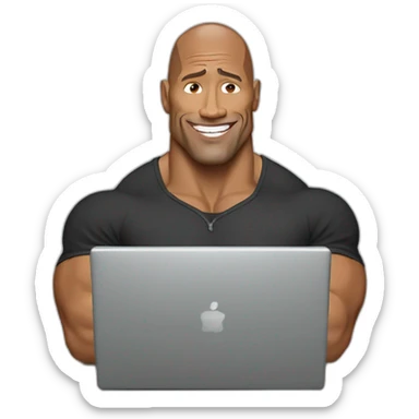 dwayne johnson with laptop sticker