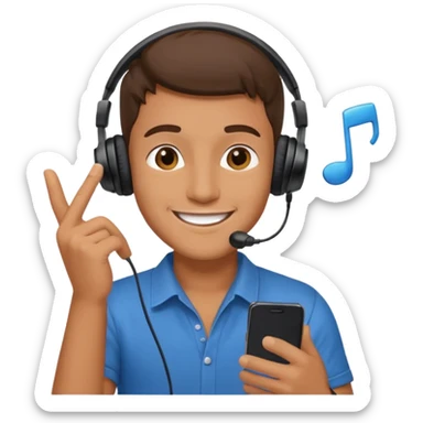 guy listening to music with earphone and phone in hand sticker