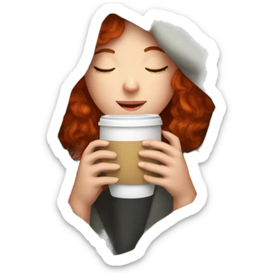 Red headed girl inside a blanket sipping coffee eyes closed sticker