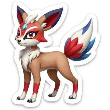 Colorful Skilled Adept Graceful Asian Painted Meloetta-Lycanroc-Absol-Zangoose-fusion-hybrid-creature (full body) sticker
