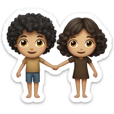 boy with black curly hair holding hands with girl with brown hair  sticker
