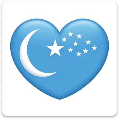 Iraqi Turkmen flag - a sky blue rectangular flag with a white crescent moon and star in the center. There is one straight white horizontal line across the top of the moon and another straight white horizontal line below the moon. sticker