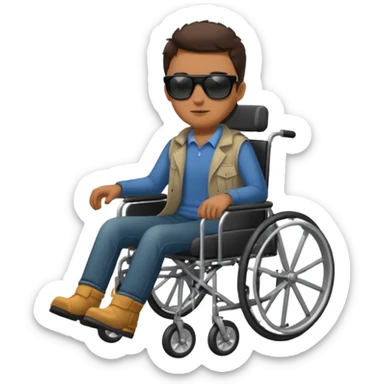 Blind dude in wheelchair with sunglasses and a leg boot on sticker